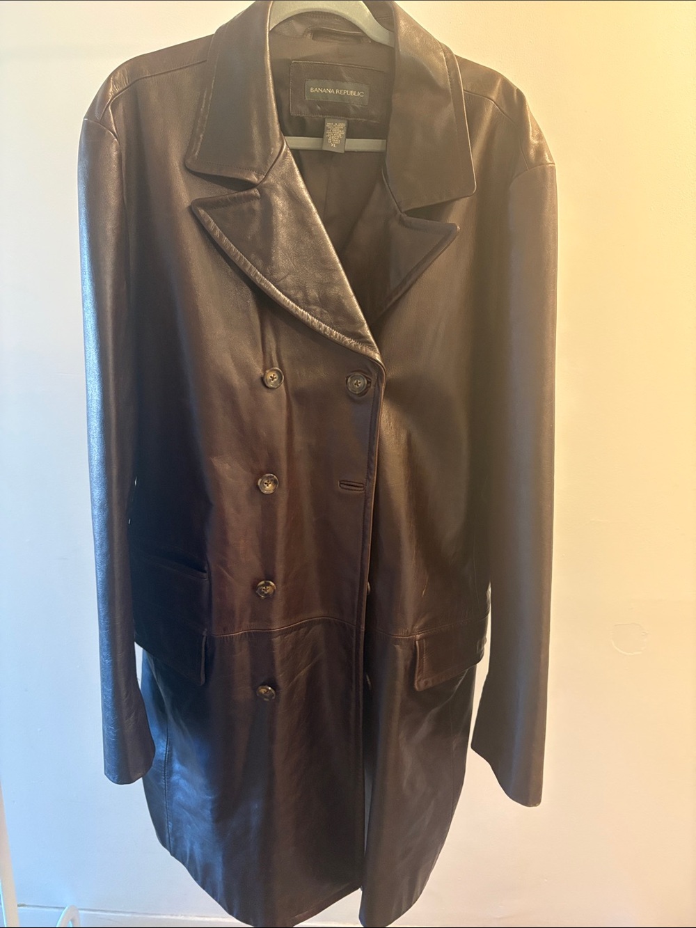 Fall 2001 Banana Republic Men’s Dark Brown Leather Double-Breasted Coat